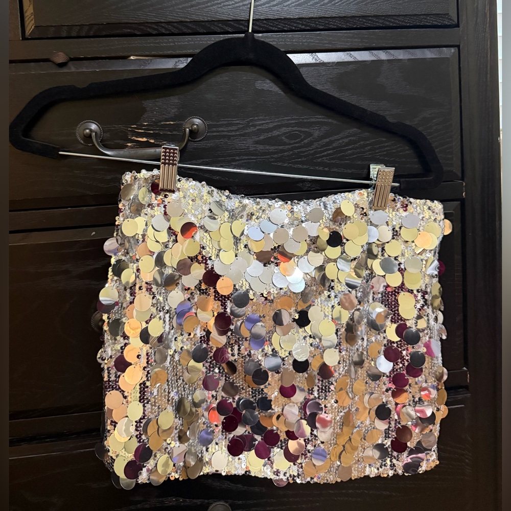Edikted Silver Sabina Low-Rise Sequin Mini Skirt